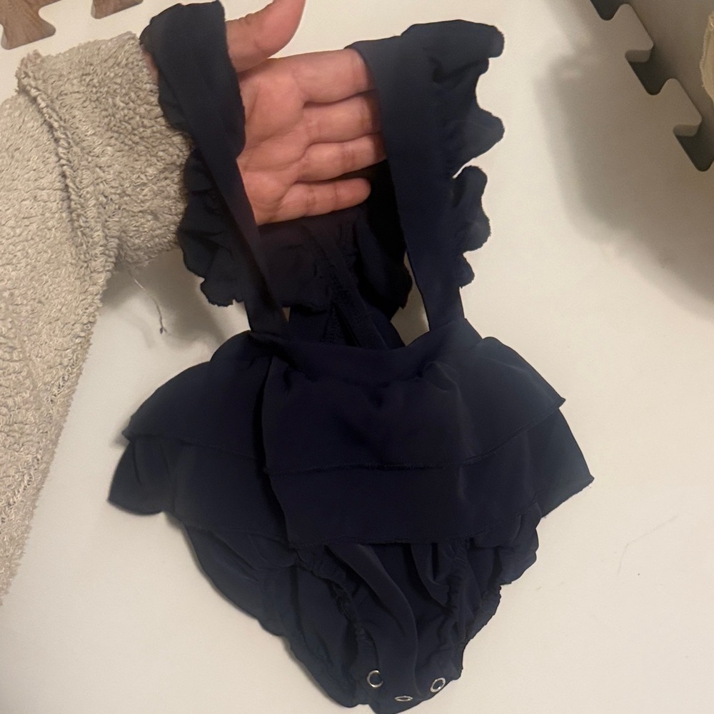 Navy Ruffled Overalls